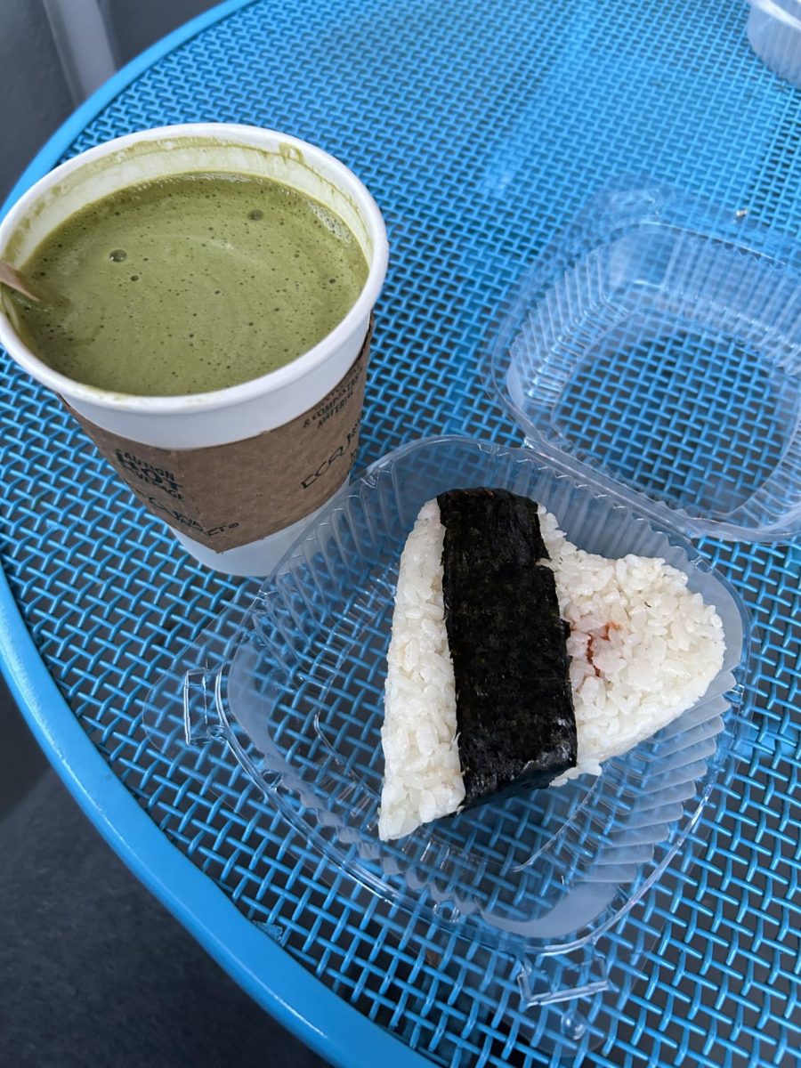 Matcha latte + pork onigiri