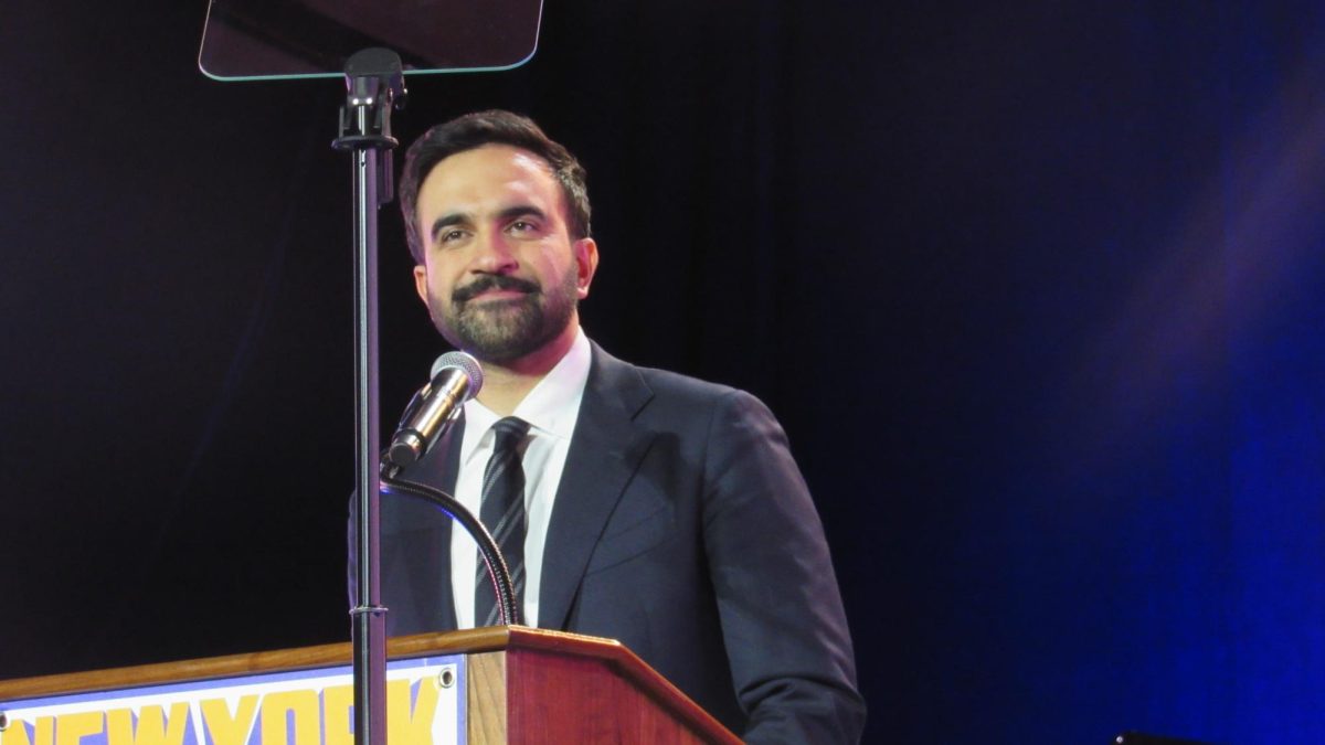 Zohran Mamdani at a rally in Forest Hills, taken by Chaim Gardner